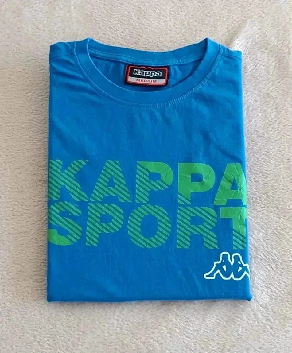 T-shirt Kappa Sport bleu imprimé vert logo blanc taille M